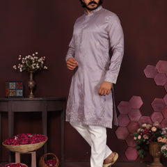 Men’s Premium Smart Silk Sequence Embroidered Kurta with Raymond Cotton Pyjama