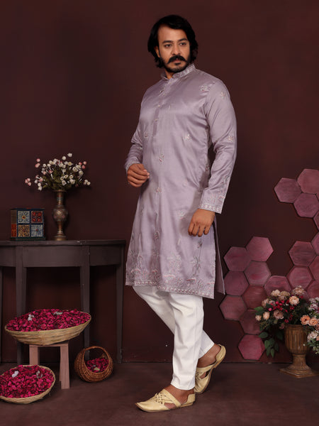 Men’s Premium Smart Silk Sequence Embroidered Kurta with Raymond Cotton Pyjama