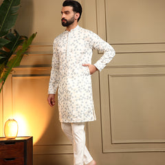 Men’s Royal Silk Sequence Embroidered Kurta with Semi Cotton Chudidar