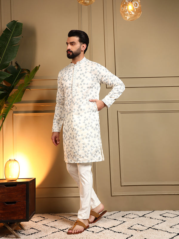 Men’s Royal Silk Sequence Embroidered Kurta with Semi Cotton Chudidar