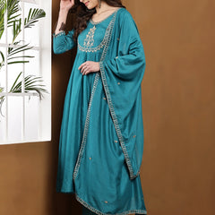 Vichitra Silk Kurta Pant Set With Vichitra Silk Dupatta