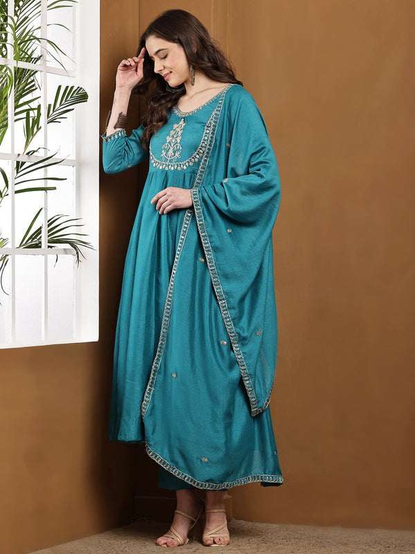 Vichitra Silk Kurta Pant Set With Vichitra Silk Dupatta