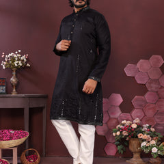 Men’s Premium Smart Silk Mirror Work Kurta with Raymond Cotton Pyjama