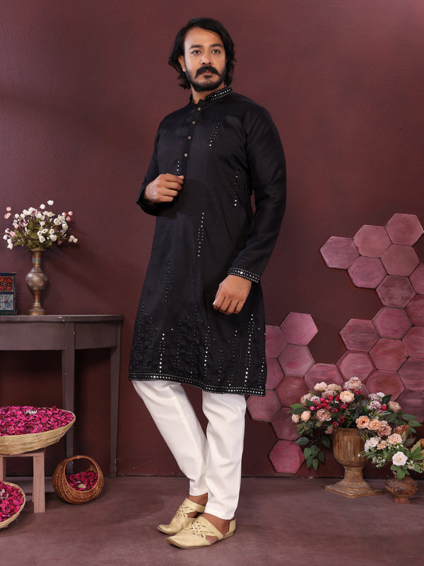 Men’s Premium Smart Silk Mirror Work Kurta with Raymond Cotton Pyjama