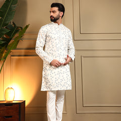 Men’s Royal Silk Sequence Embroidered Kurta with Semi Cotton Chudidar