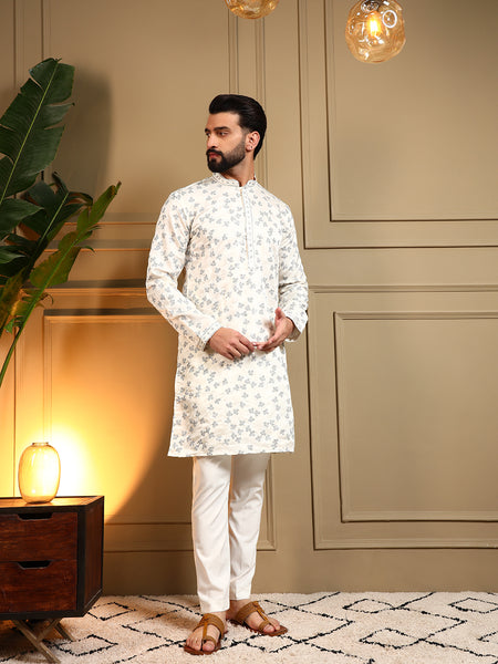 Men’s Royal Silk Sequence Embroidered Kurta with Semi Cotton Chudidar