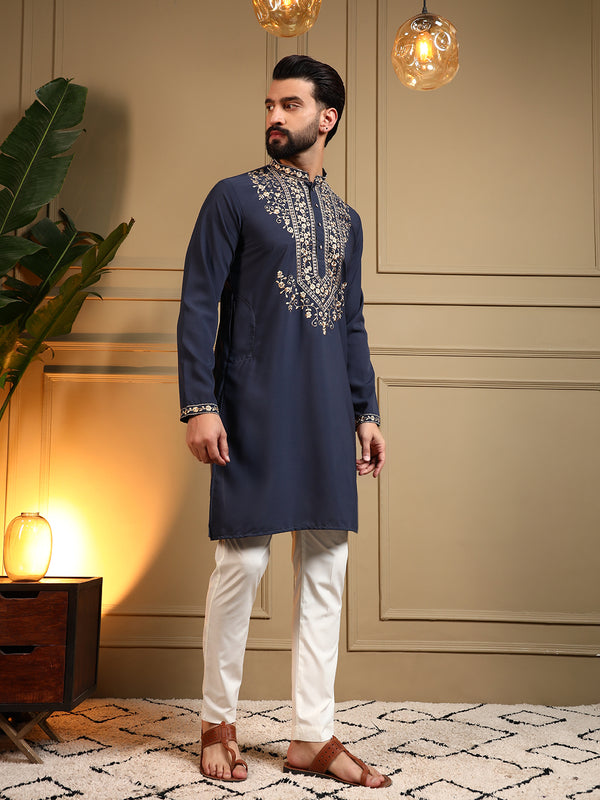 Men’s Armani Lachko Embroidered Kurta with Semi Cotton Chudidar