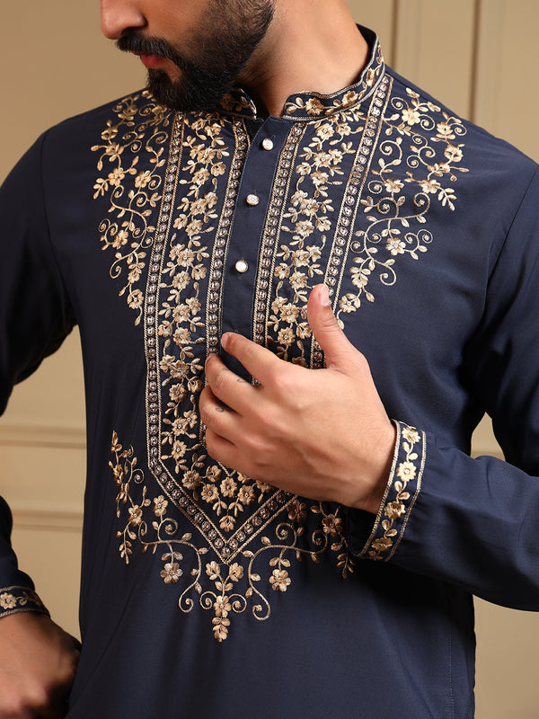 Men’s Armani Lachko Embroidered Kurta with Semi Cotton Chudidar