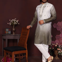 Men’s Premium Cotton Silk Embroidered Kurta with Raymond Cotton Pyjama