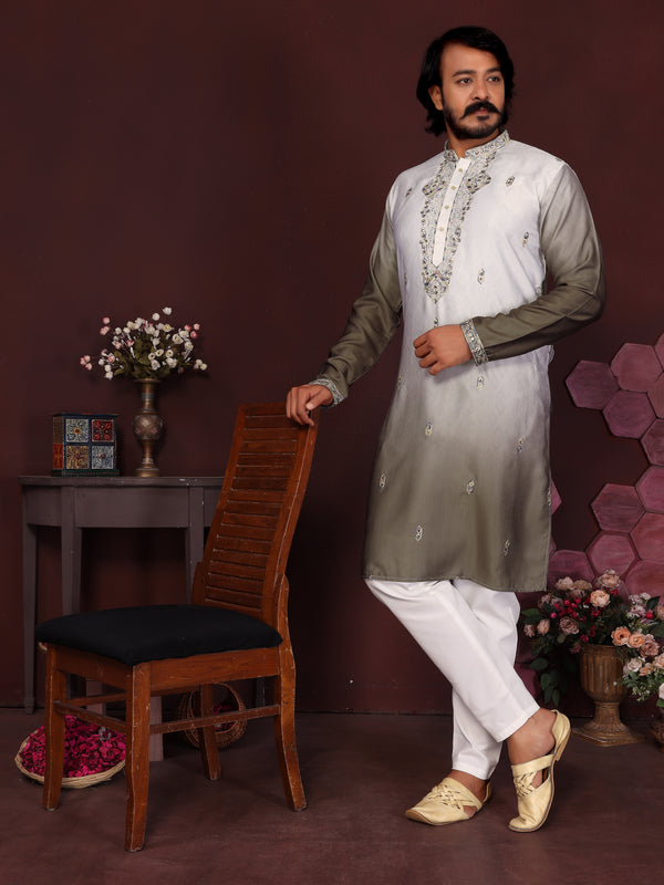 Men’s Premium Cotton Silk Embroidered Kurta with Raymond Cotton Pyjama