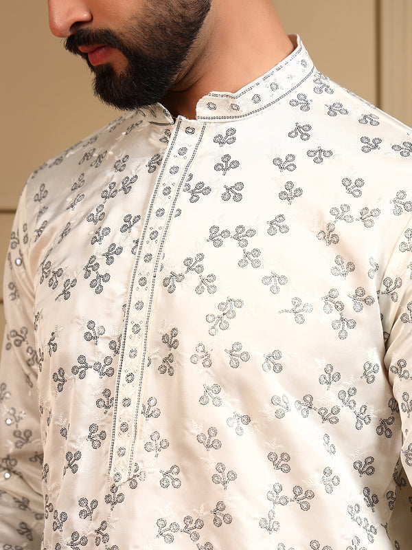 Men’s Royal Silk Sequence Embroidered Kurta with Semi Cotton Chudidar