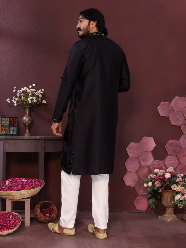 Men’s Premium Smart Silk Mirror Work Kurta with Raymond Cotton Pyjama