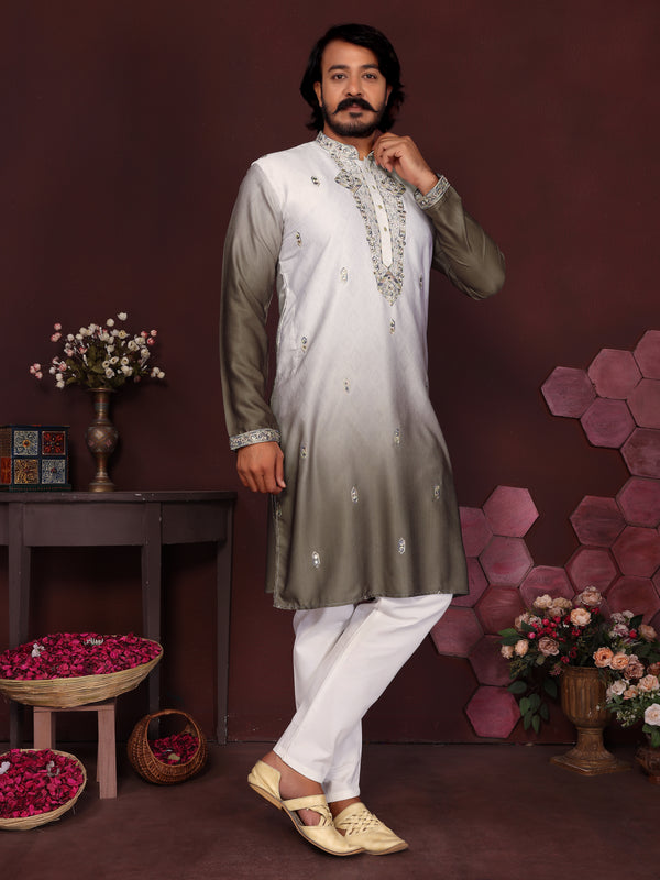 Men’s Premium Cotton Silk Embroidered Kurta with Raymond Cotton Pyjama