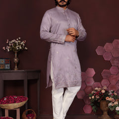 Men’s Premium Smart Silk Sequence Embroidered Kurta with Raymond Cotton Pyjama