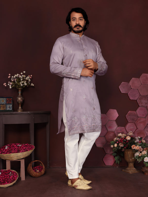 Men’s Premium Smart Silk Sequence Embroidered Kurta with Raymond Cotton Pyjama