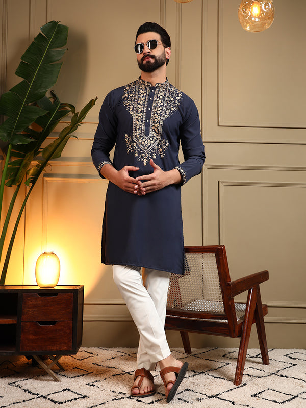 Men’s Armani Lachko Embroidered Kurta with Semi Cotton Chudidar