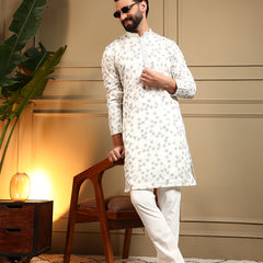 Men’s Royal Silk Sequence Embroidered Kurta with Semi Cotton Chudidar