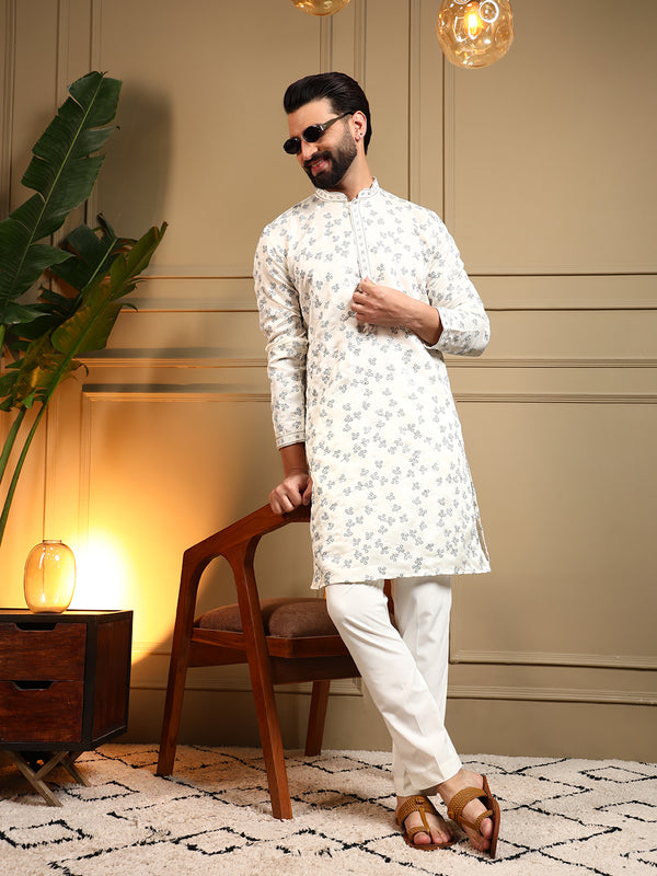 Men’s Royal Silk Sequence Embroidered Kurta with Semi Cotton Chudidar