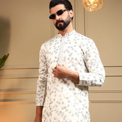 Men’s Royal Silk Sequence Embroidered Kurta with Semi Cotton Chudidar