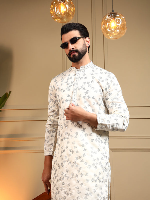 Men’s Royal Silk Sequence Embroidered Kurta with Semi Cotton Chudidar