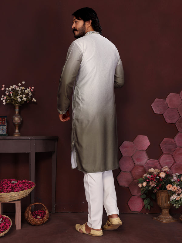 Men’s Premium Cotton Silk Embroidered Kurta with Raymond Cotton Pyjama