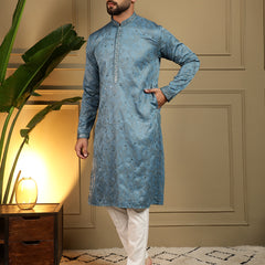 Men’s Heavy Khadi Cotton Mirror Work Kurta with Semi Cotton Chudidar