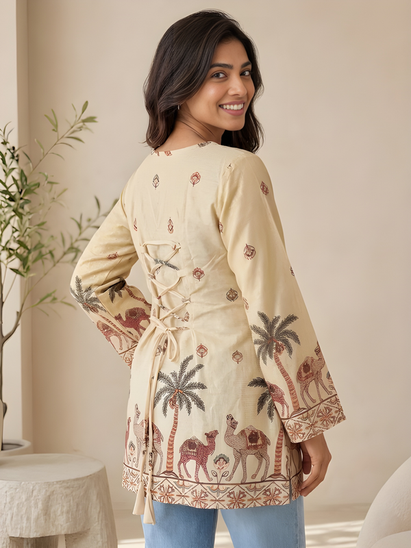 Women’s Off-White Cotton Kalamkari Printed Tunic