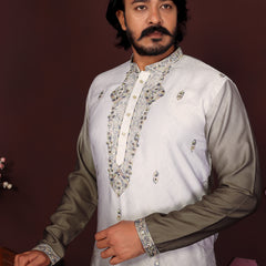 Men’s Premium Cotton Silk Embroidered Kurta with Raymond Cotton Pyjama