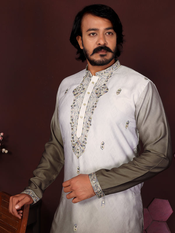 Men’s Premium Cotton Silk Embroidered Kurta with Raymond Cotton Pyjama