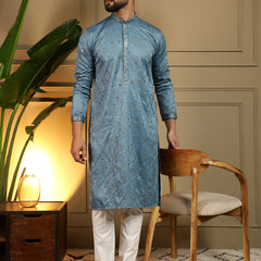Men’s Heavy Khadi Cotton Mirror Work Kurta with Semi Cotton Chudidar