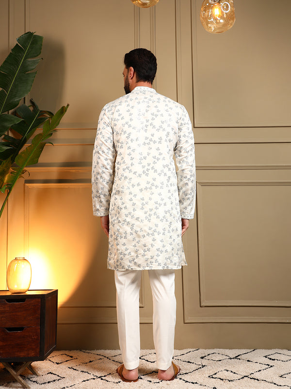Men’s Royal Silk Sequence Embroidered Kurta with Semi Cotton Chudidar