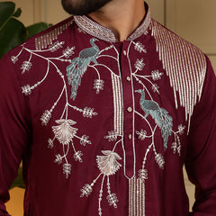 Men’s Viscose Silk Embroidered Kurta with Semi Cotton Chudidar