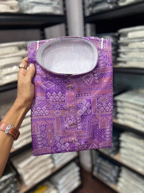Men’s Cotton Sequence Work Kurta with Semi Cotton Chudidar