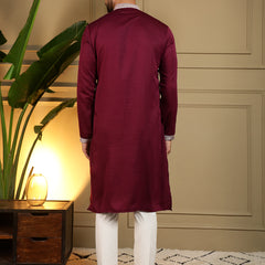 Men’s Viscose Silk Embroidered Kurta with Semi Cotton Chudidar