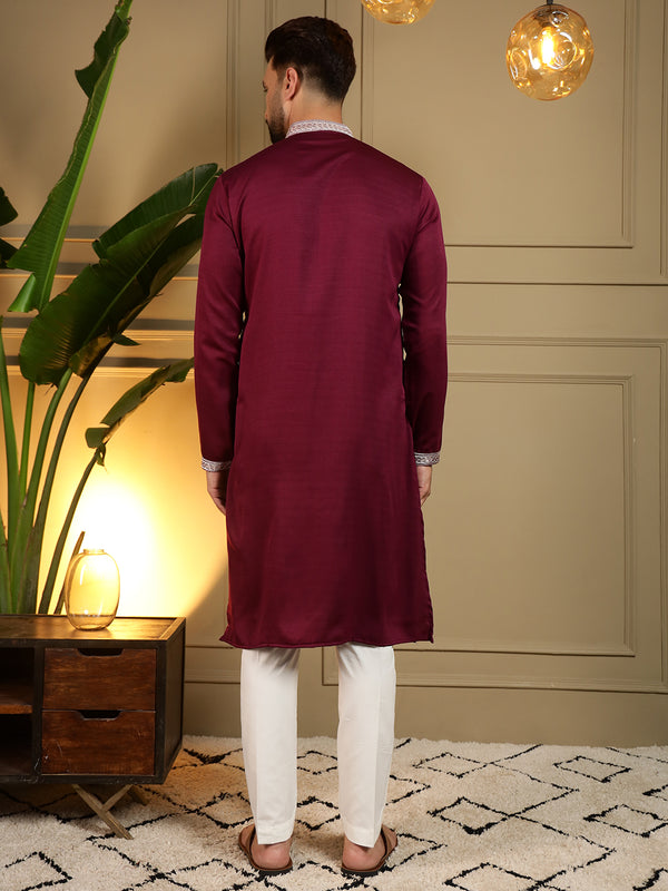 Men’s Viscose Silk Embroidered Kurta with Semi Cotton Chudidar