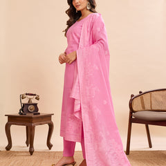 Women's Pure Cotton Jacquard Kurta With Pant & Cotton Dupatta Set