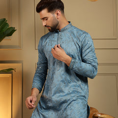 Men’s Heavy Khadi Cotton Mirror Work Kurta with Semi Cotton Chudidar