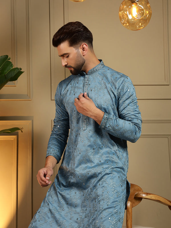 Men’s Heavy Khadi Cotton Mirror Work Kurta with Semi Cotton Chudidar