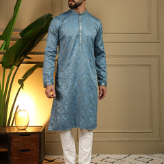 Men’s Heavy Khadi Cotton Mirror Work Kurta with Semi Cotton Chudidar