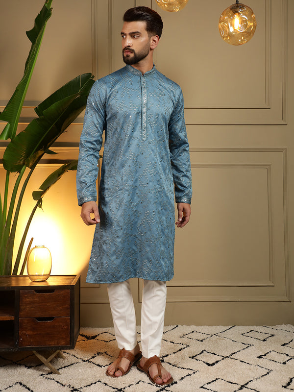 Men’s Heavy Khadi Cotton Mirror Work Kurta with Semi Cotton Chudidar
