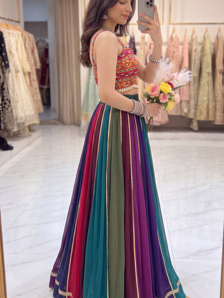 Women's Multi-Color Georgette Gota Patti Lehenga Choli for Navratri