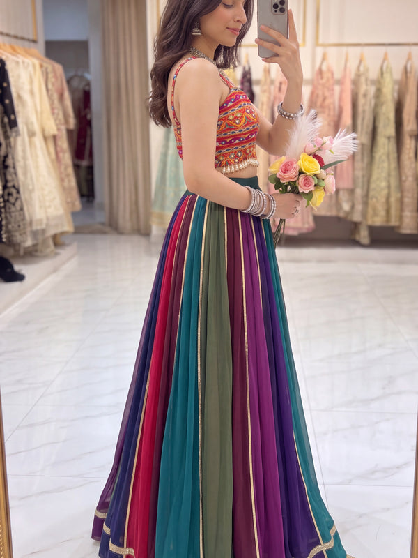 Women's Multi-Color Georgette Gota Patti Lehenga Choli for Navratri