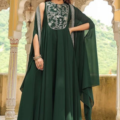 Women’s Georgette Anarkali Maxi Dress with Embroidered Cape