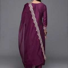 Women’s Chanderi Embroidered Kurta with Stitched Bottom & Organza Dupatta Set