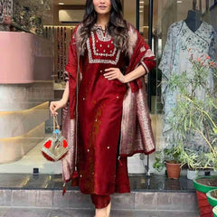 Pure Cotton Kurta Set With Zcard Dupatta