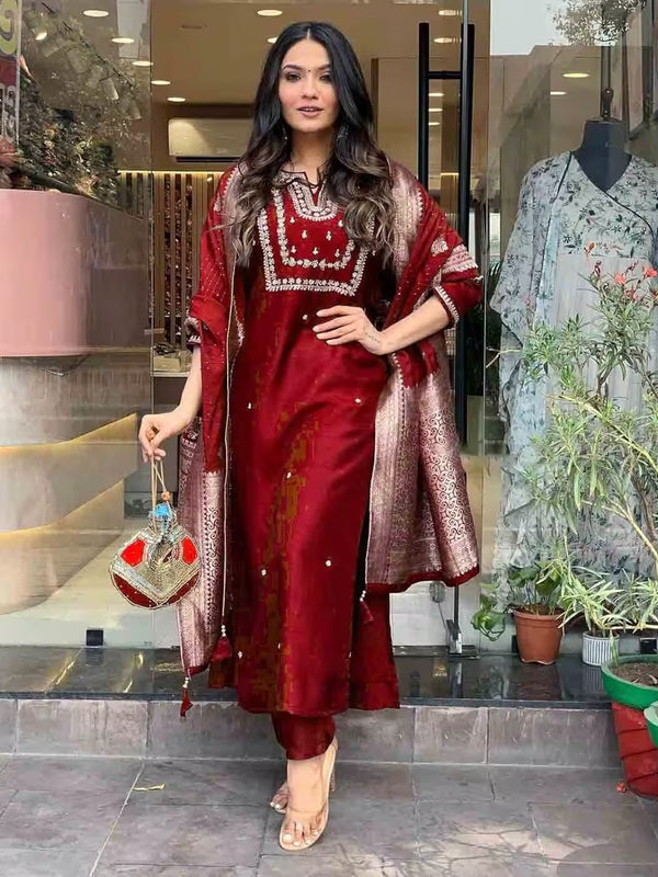 Pure Cotton Kurta Set With Zcard Dupatta