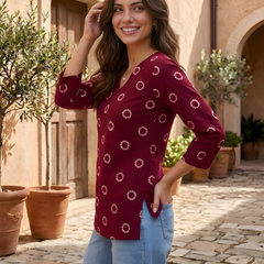 Women’s Maroon Cotton Printed Straight Tunic