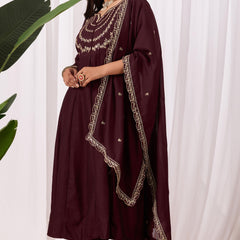Vichitra Silk Embroidered Kurta Pant with Dupatta Set