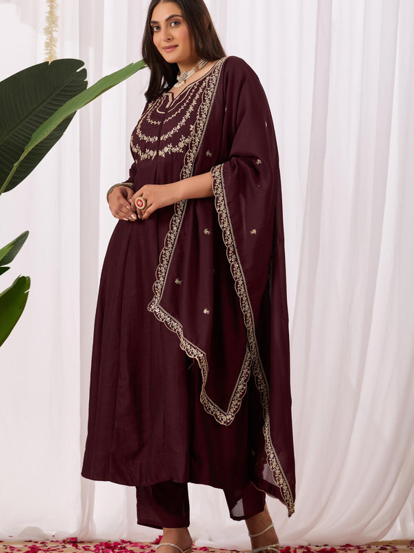 Vichitra Silk Embroidered Kurta Pant with Dupatta Set