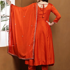 Vichitra Silk Kurta Pant Set With Vichitra Silk Dupatta